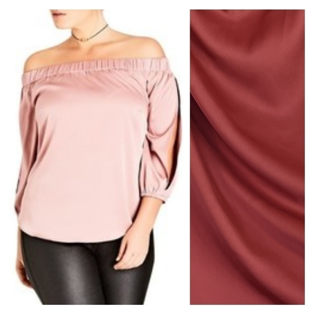 City Chic Blouse Pink Size 22 XL Off Shoulder Pink Woman Heartwine Plus New